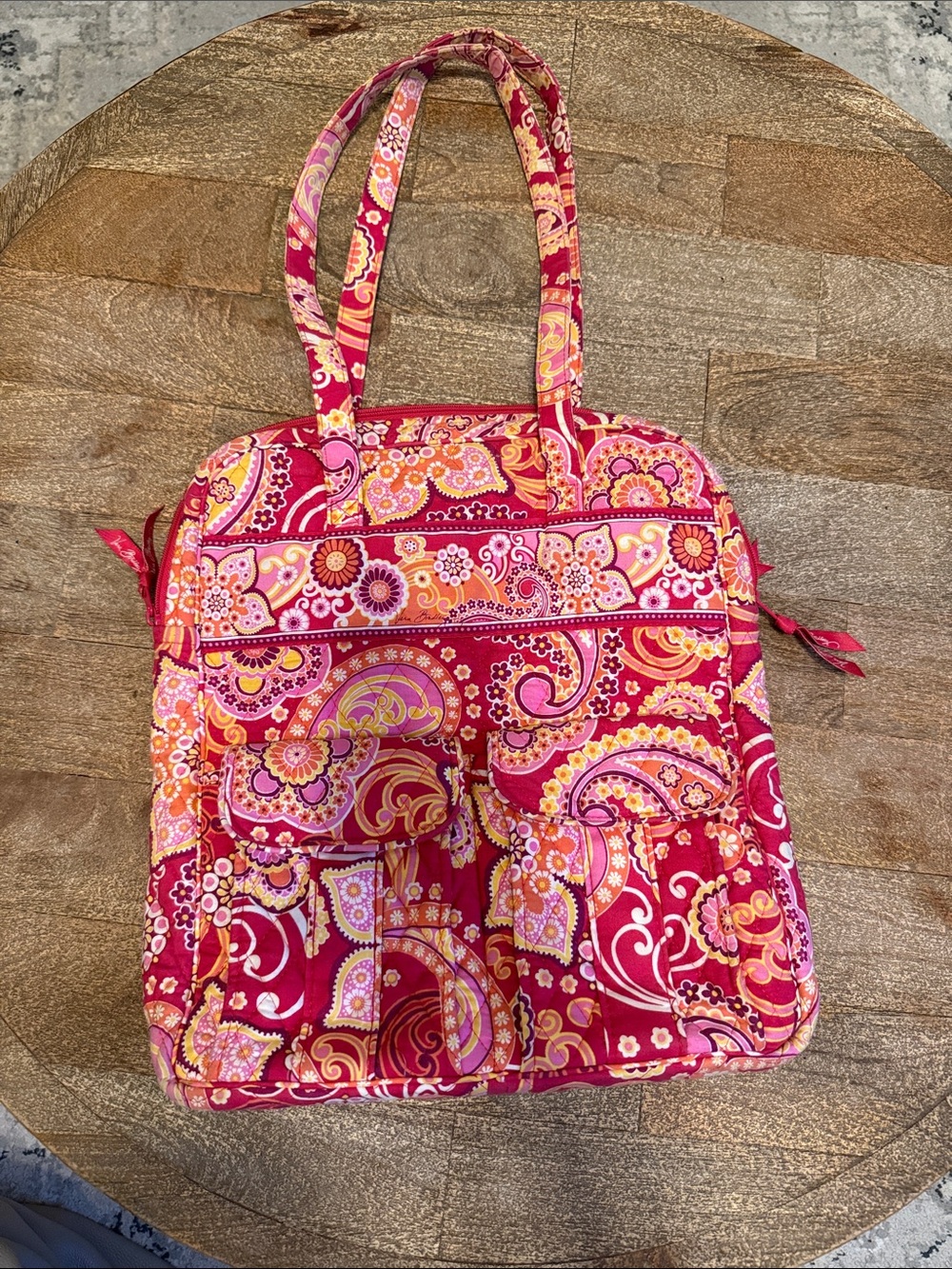 Vera Bradley Hot Pink Paisley Quilted Laptop Tote with Orange and Yellow Accents